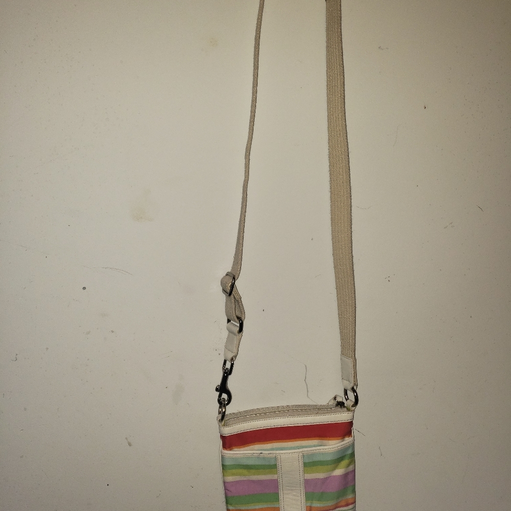Auth COACH striped Swingpack Crossbody Bag